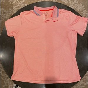 Nike orange and white stripped golf shirt.